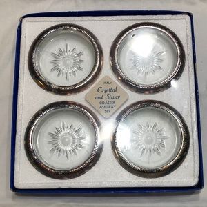 NWOT-Leonard Italy Crystal & Silver Coaster Set